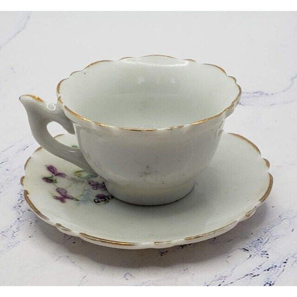 Vintage Miniature Purple Floral Tea Cup and Saucer Set Made in Japan - Picture 1 of 9